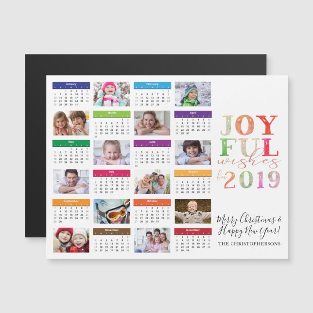 2019 Calendar Photo Collage Editable Greeting Magnetic Invitation (Front/Back)