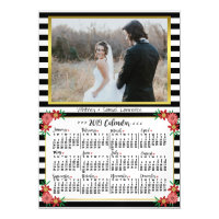 2019 Calendar Preppy Floral Stripes | Custom Photo Magnetic Invitation