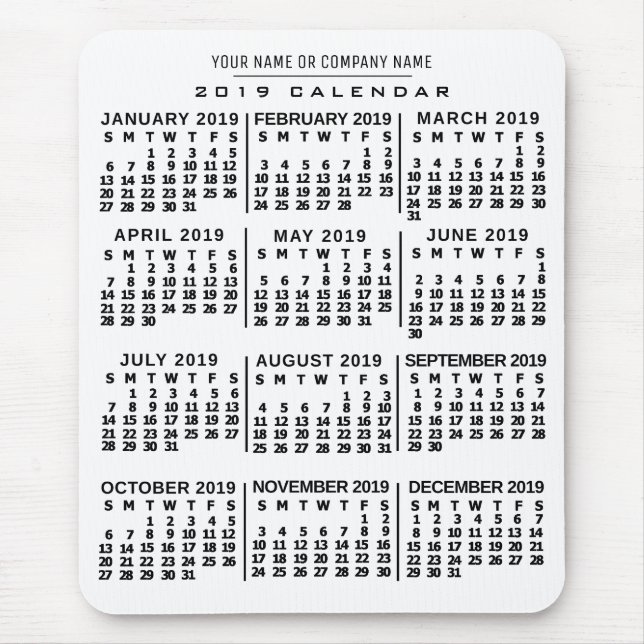 2019 Calendar (See Description for New Version)  Mouse Pad (Front)