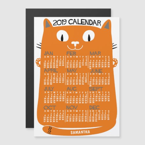 2019 Calendar Year Mid_Century Orange Cat Name Magnetic Invitation