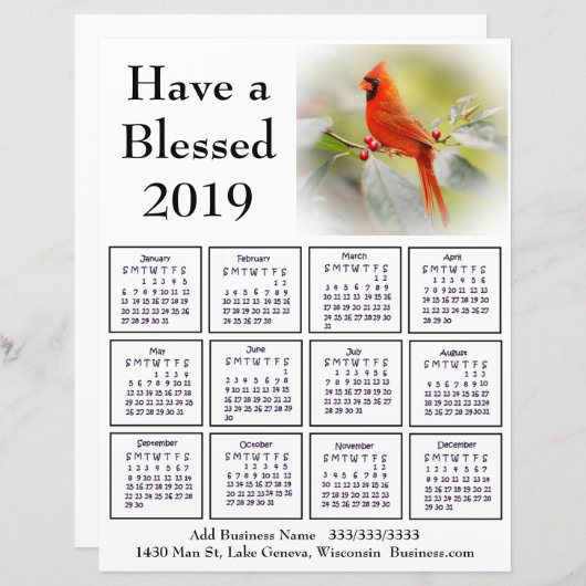 2019 Cardinal Business Calendar Flier for Customer (Front/Back)