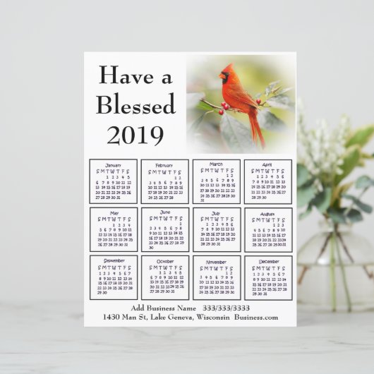 2019 Cardinal Business Calendar Flier for Customer (Standing Front)