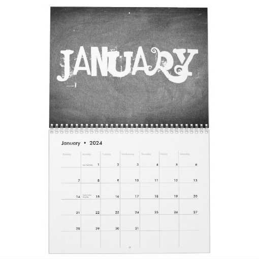 2019 Chalkboard Calendar Black and White Text | Zazzle