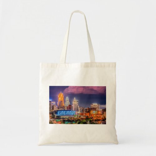 2019 Cincinnati Ohio Night Skyline Tote Bag