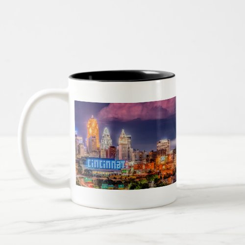 2019 Cincinnati Ohio Night Skyline Two_Tone Coffee Mug