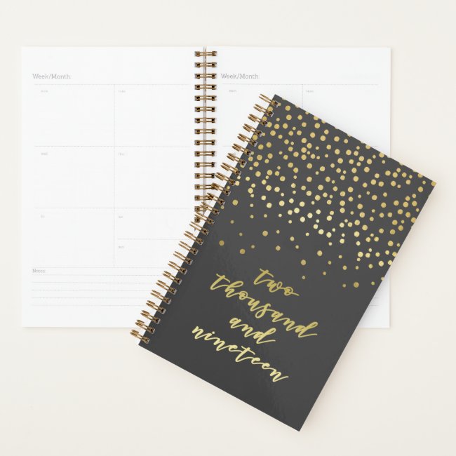 2019 - Gold Script Typography & Confetti Glamorous