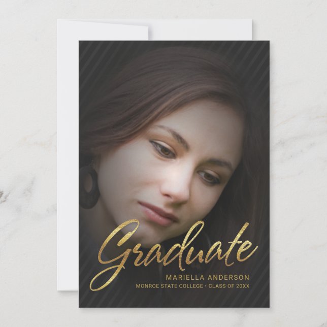 2019 Graduate Gold Script Full Photo Overlay Invitation (Front)