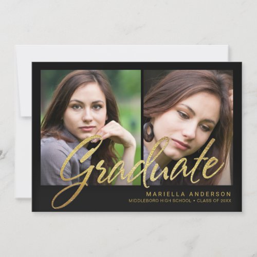 2019 Graduation Faux Gold Foil Brush Script Invitation