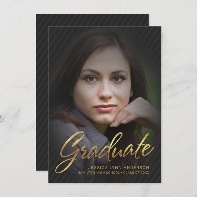 2019 Graduation Faux Gold Foil Text Photo Overlay Invitation (Front/Back)