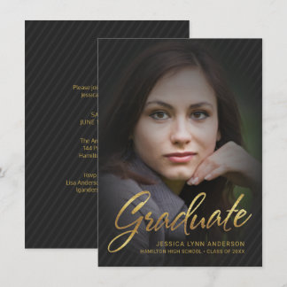 2019 Graduation Faux Gold Foil Text Photo Overlay Invitation
