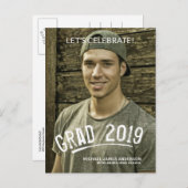 2019 Graduation Masculine Grunge Lettered Photo Invitation Postcard (Front/Back)