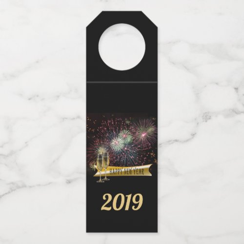 2019 Happy New Year Fireworks Bottle Hanger Tag