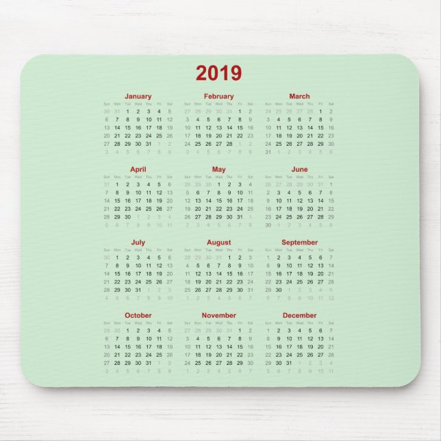 2019 Mouse Pad Calendar (Front)