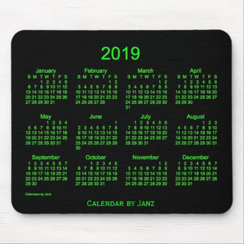 2019 Neon Green Calendar by Janz Mouse Pad