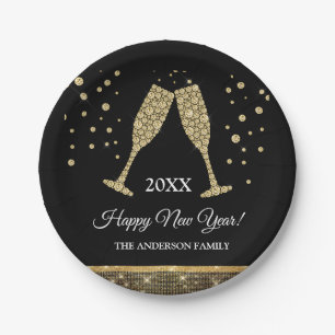 2019 New Year's Eve Party Faux Gold Foil Paper Plates