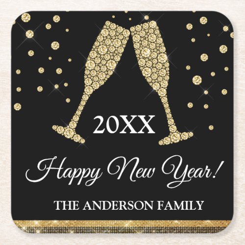 2019 New Years Eve Party Faux Gold Foil Square Paper Coaster