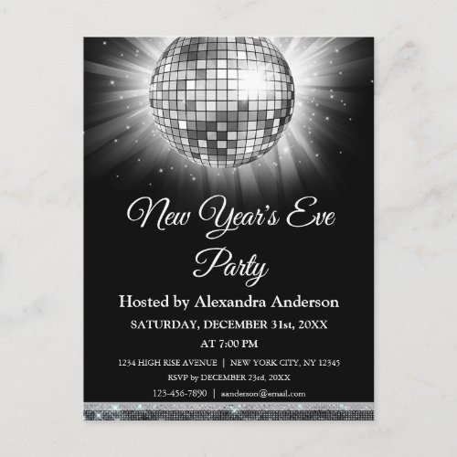 2019 New Years Eve Party Silver Disco Ball Postcard