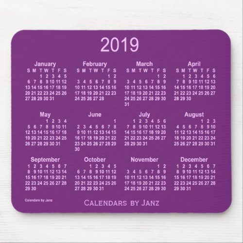 2019 Purple Calendar by Janz Mouse Pad