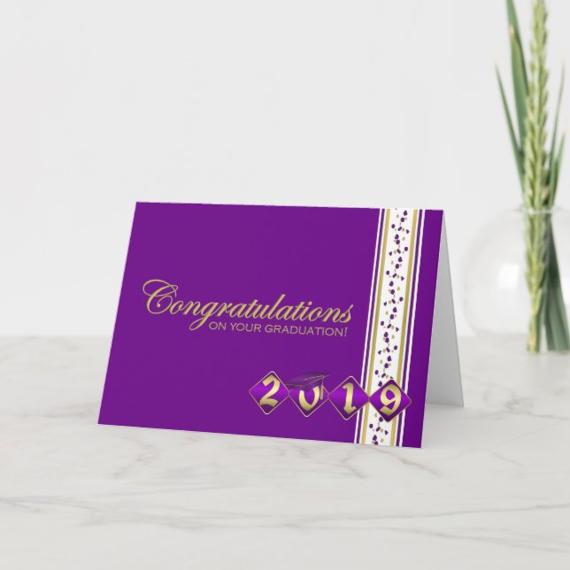 2019 Purple & Gold Graduation Congratulations Card (Front)