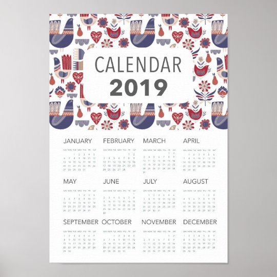 2019 Scandinavian nordic pattern calendar Poster | Zazzle.com