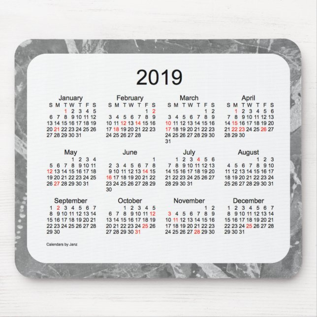 2019 Silver Holiday Calendar by Janz Mouse Pad (Front)