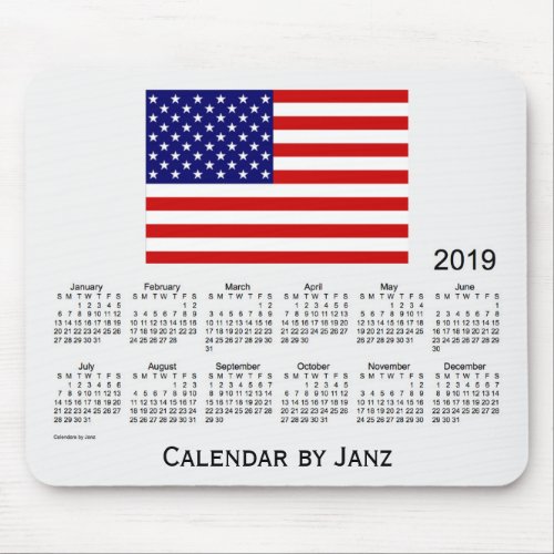 2019 USA Flag Calendar by Janz Mouse Pad