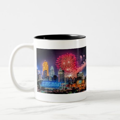 2019 WEBN Fireworks Cincinnati Skyline Photograph Two_Tone Coffee Mug