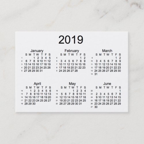 2019 White 52 Week Calendar by Janz Business Cards