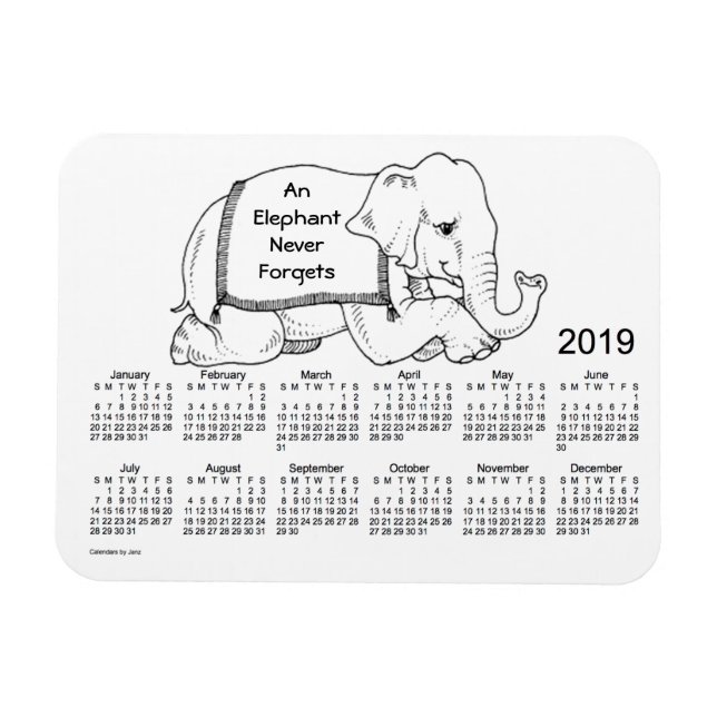 2019 White Elephant Calendar by Janz 3x4 Magnet (Horizontal)