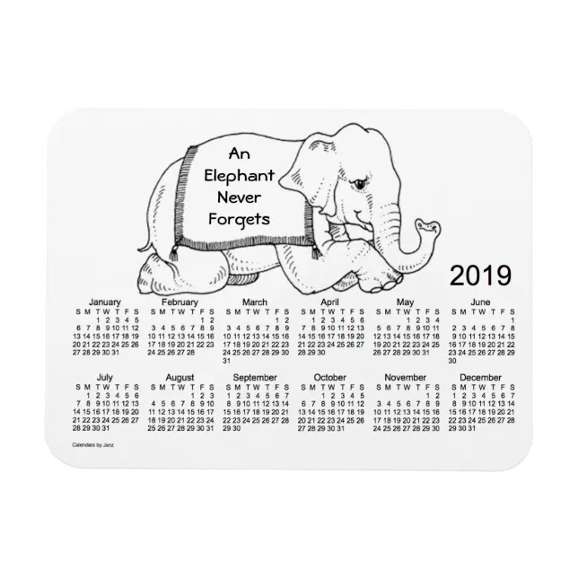 2019 White Elephant Calendar by Janz 3x4 Zazzle