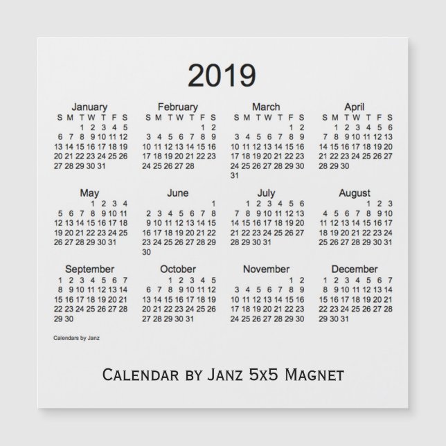 2019 White Smoke Calendar by Janz 5x5 Magnet (Front)