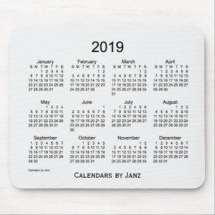 2019 White Smoke Calendar by Janz Mouse Pad