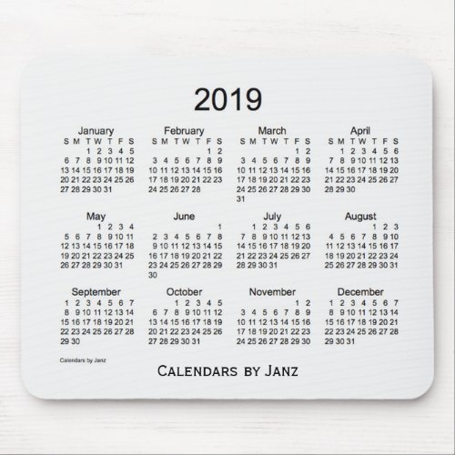 2019 White Smoke Calendar by Janz Mouse Pad