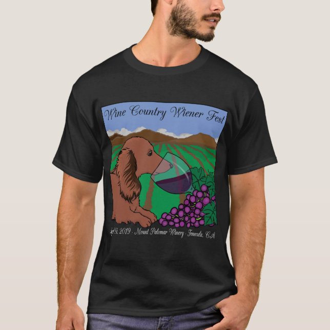 2019 Wine Country Wiener Fest T-shirt on black (Front)