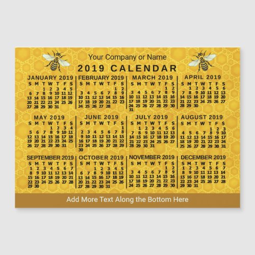 2019 Year Calendar Bee Honeycomb Custom Magnet