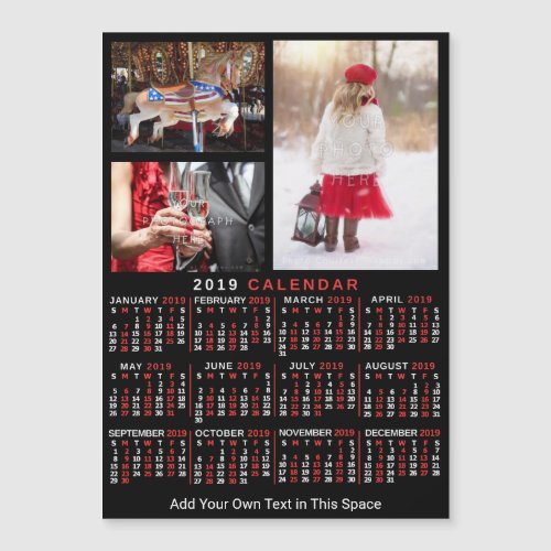 2019 Year Calendar Black Personalized Photo Magnet