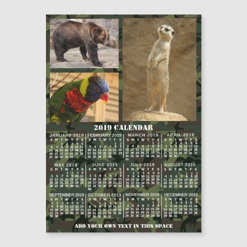 2019 Year Calendar Camouflage Add 3 Photos Magnet