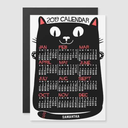 2019 Year Calendar Mid_Century Black Cat Custom Magnetic Invitation
