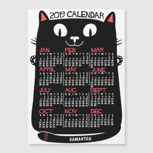 2019 Year Calendar Mid_Century Black Cat Magnet