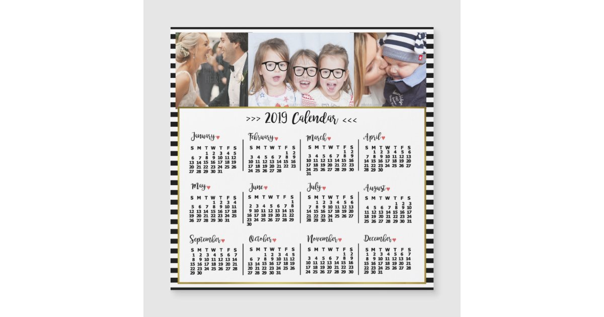 2019 Year Calendar Stripes | Custom Photos Magnet | Zazzle