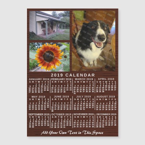 2019 Year Calendar Wood Custom 3 Photos Magnet