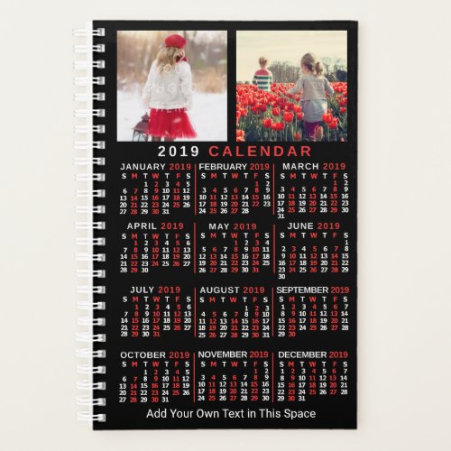 2019 Year Monthly Calendar Black Custom 10 Photos Planner