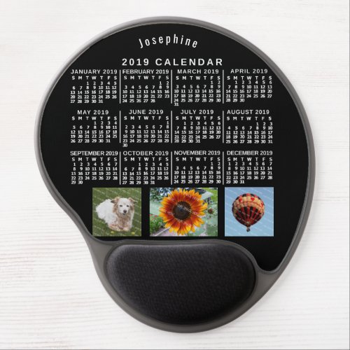 2019 Year Monthly Calendar Black Custom 3 Photos Gel Mouse Pad