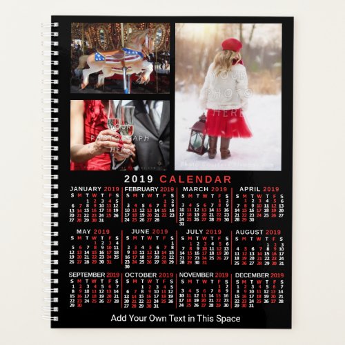 2019 Year Monthly Calendar Black Custom 9 Photos Planner