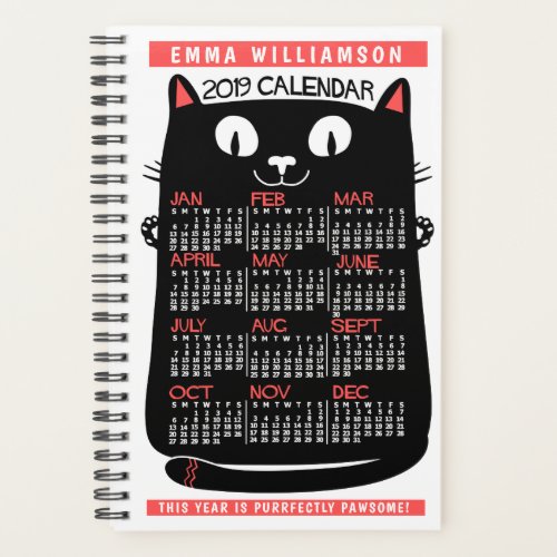 2019 Year Monthly Calendar Midcentury Black Cat Sm Planner