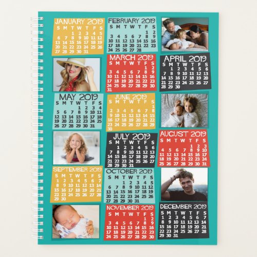 2019 Year Monthly Calendar Modern 12 Photo Collage Planner