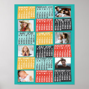 2019 Year Monthly Calendar Modern Photo Collage Poster