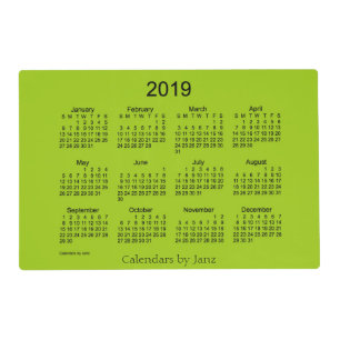 2019 Yellow Green Laminated Calendar by Janz Placemat