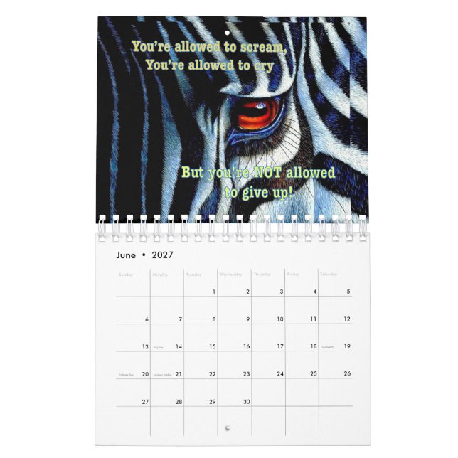 2019 Zebra Calendar (Jun 2027)