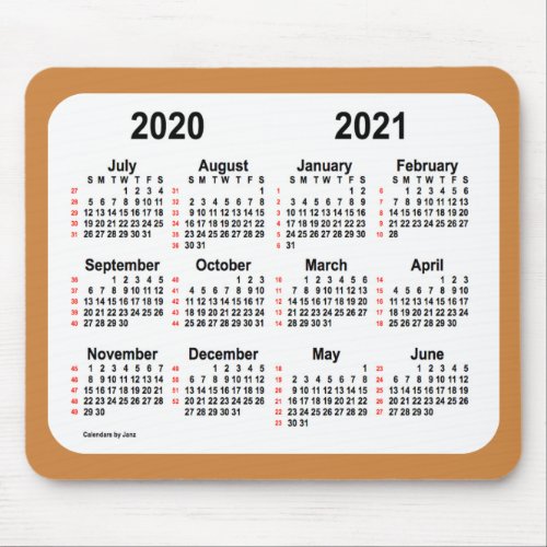 2020_2021 52 Week Calendar by Janz Peru Gold Mouse Pad